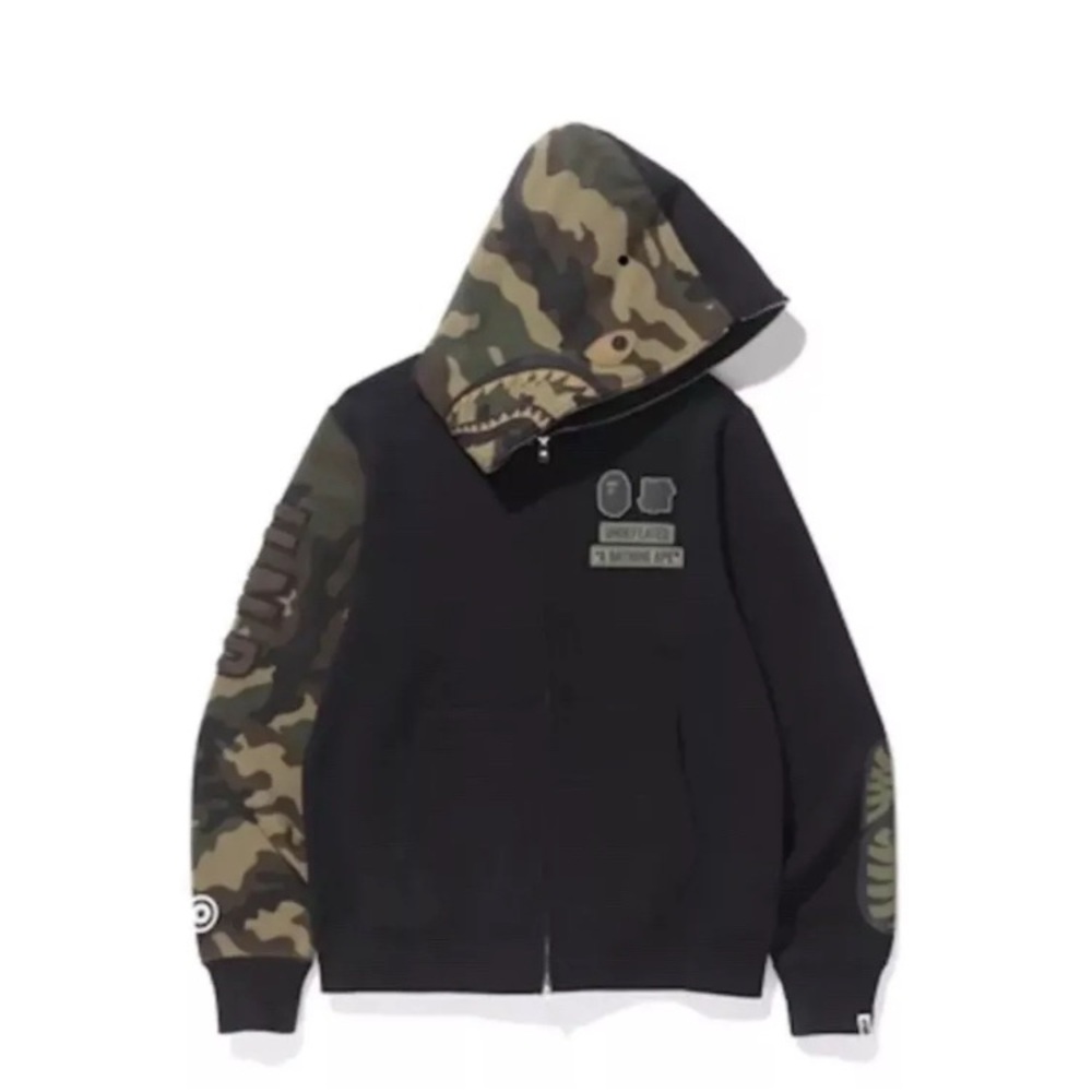 BAPE X Undefeated A Bathing Ape Shark  Hoodie Sweatshirt Woodland Camo Black 2XL